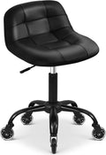 Rolling Stool with Wheels, Garage Shop Stool with Backrest, Roller Seat with Pneumatic Adjustable Height 16.93"-19.69", Heavy Duty Multi-Purpose Chair for Shop Salon Office Home, Black