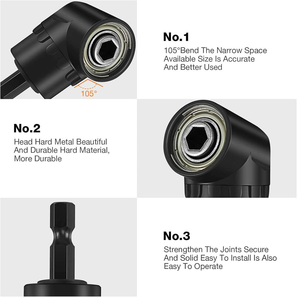 Right Angle Drill Adaptor,4-in-1 Impact Drill Bit Extension,360° Rotatable 1/4 3/8 1/2" Impact Grade Socket Adapter Set,105 Degree Angle Screwdriver Drill Bit for Household Workplace Industry