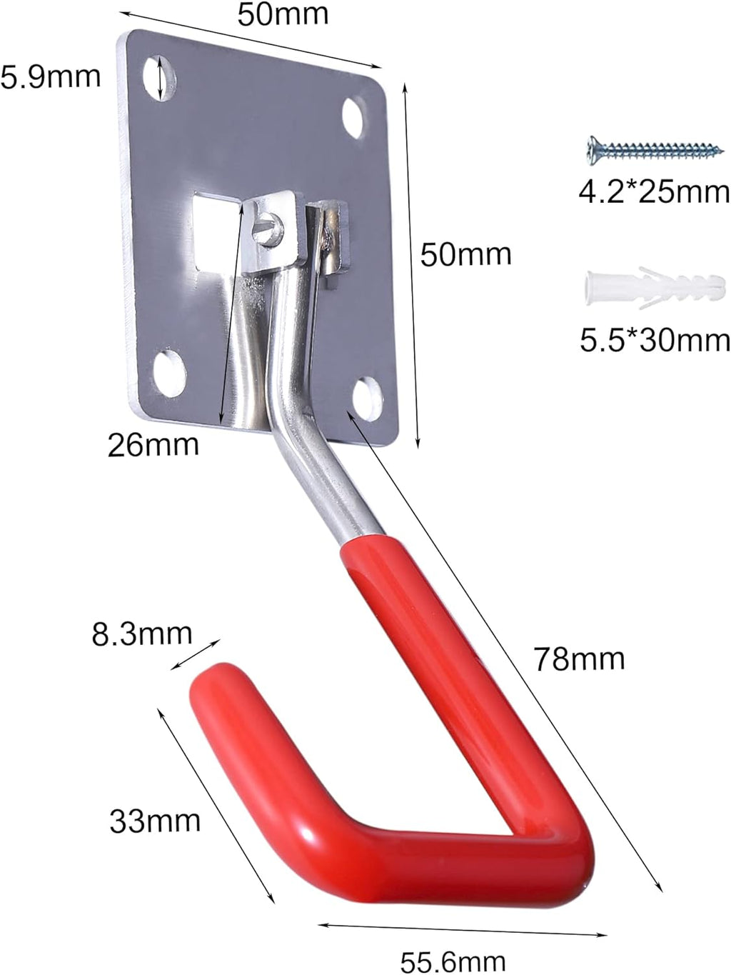 HAISHINE Garage Hooks, 8 Pack Adjustable Hooks for Wall Storage, Stainless Steel Heavy-Duty Utility Hooks with Anti-Slip Coating Organizing for Chainsaws, Bike, Garden Tools(Screws and Dowels Include)