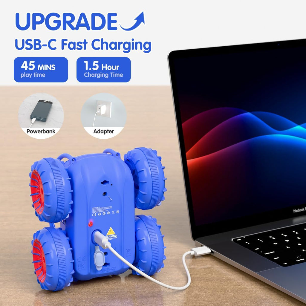 Remote Control Car, Fast Direct Charging RC Cars Amphibious 360° Rotating LED Rechargeable Stunt Car 2.4Ghz 4WD All Terrain RC Race Cars Toy Christmas Birthday Gift for Kids Boys Girls Aged 3-12 years