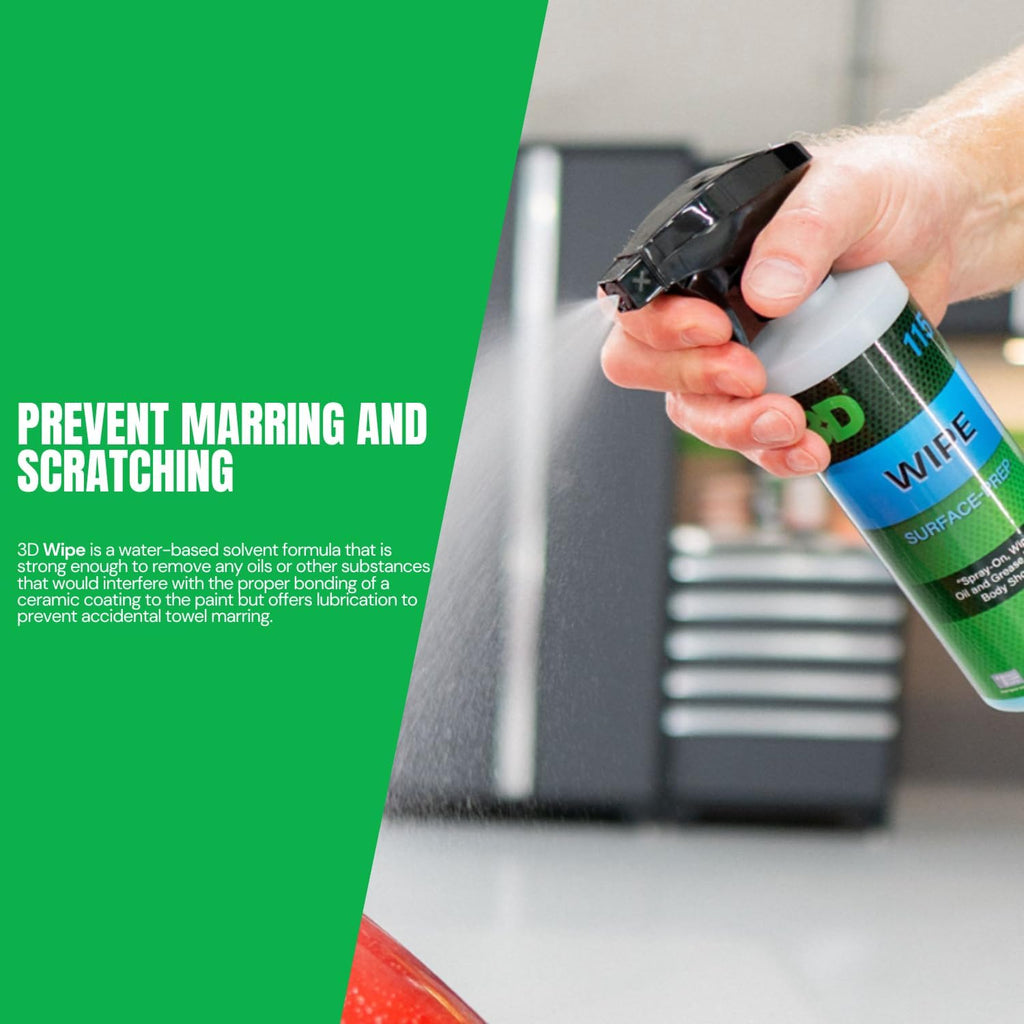 3D Wipe Ceramic Coating Surface Prep - Removes Excess Oils & Lubricants from Paint & Glass Prior to Ceramic Coating Application 16oz.