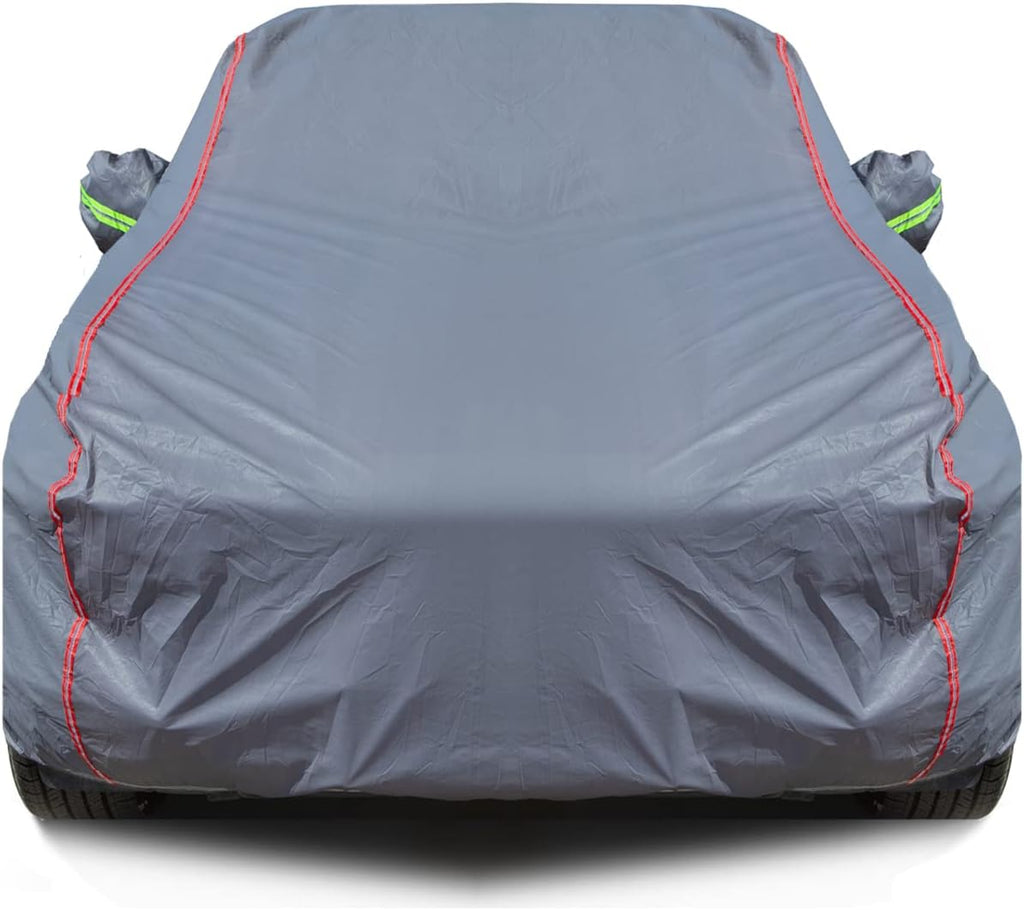 AUQDD 6-Layers PEVA New Material Sedan SUV Full Padded Car Cover Waterproof All Weather Weatherproof UV Sun Protection Snow Dust Storm Resistant Outdoor Exterior Custom Form-Fit Straps 178"-190" Grey