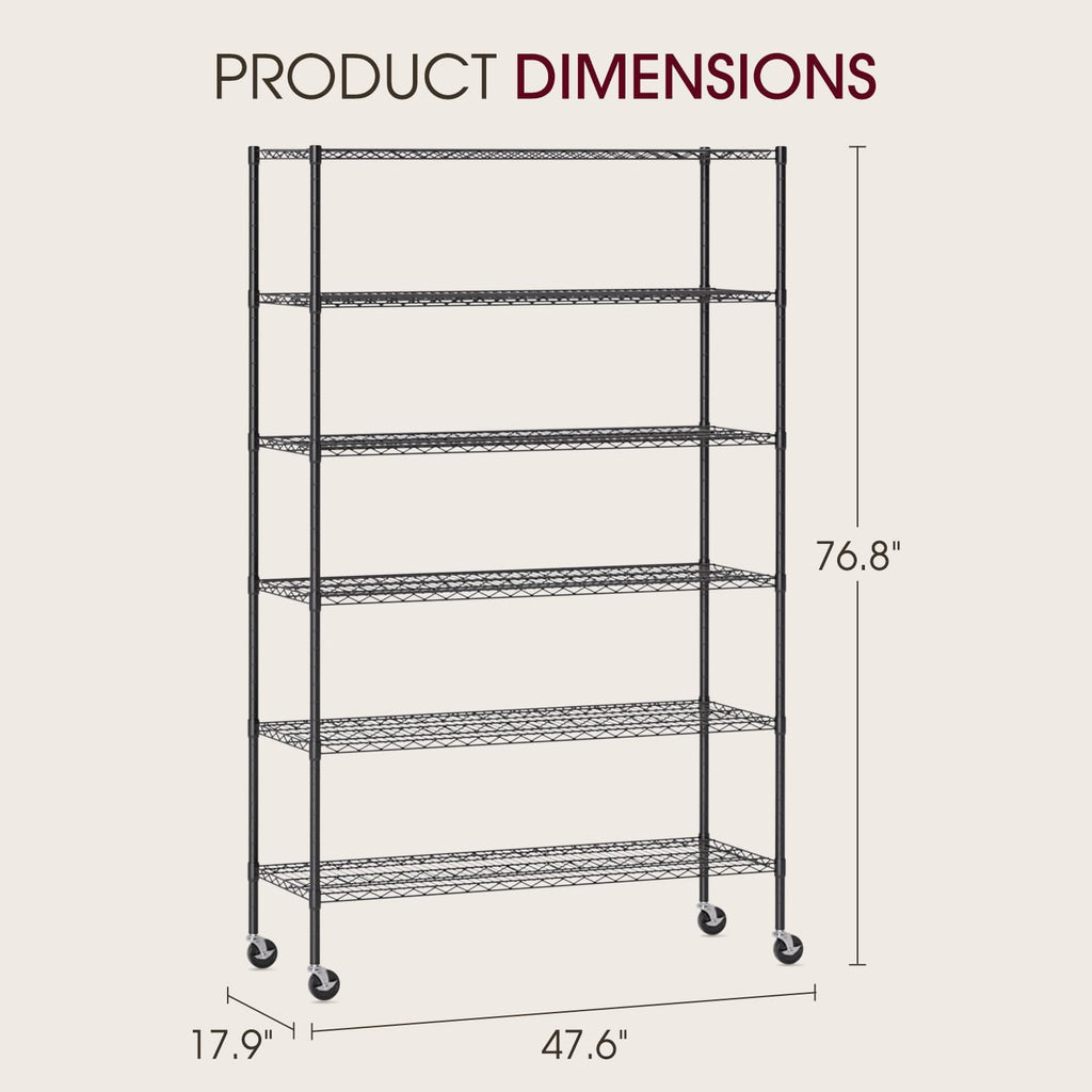 BestOffice 18x48x77 Storage Shelves Commercial Heavy Duty Metal Shelves Garage Organizer Wire Rack Shelving Storage Unit Shelf Adjustable Utility 6000 LBS Capacity,Black