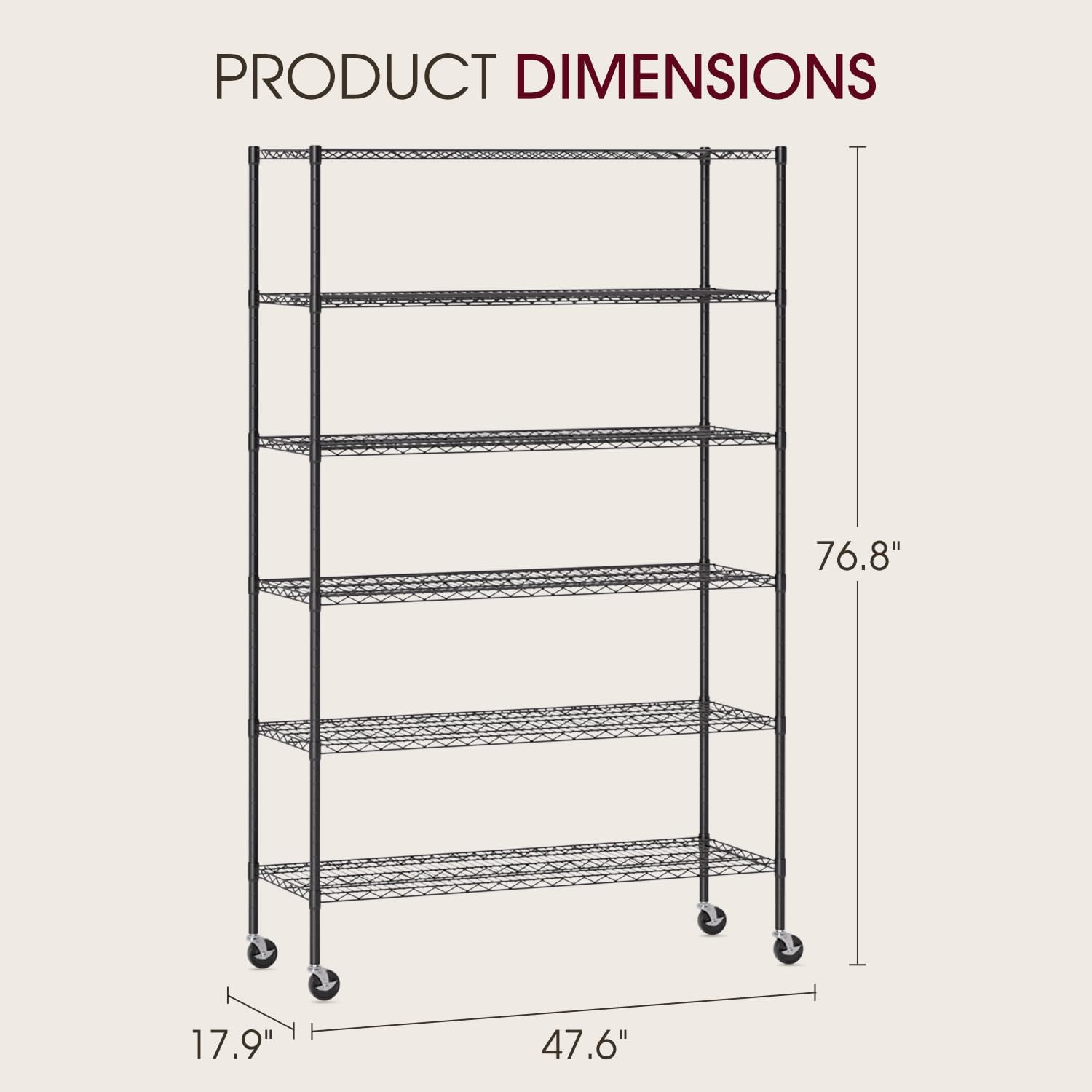 BestOffice 18x48x77 Storage Shelves Commercial Heavy Duty Metal Shelves Garage Organizer Wire Rack Shelving Storage Unit Shelf Adjustable Utility 6000 LBS Capacity,Black