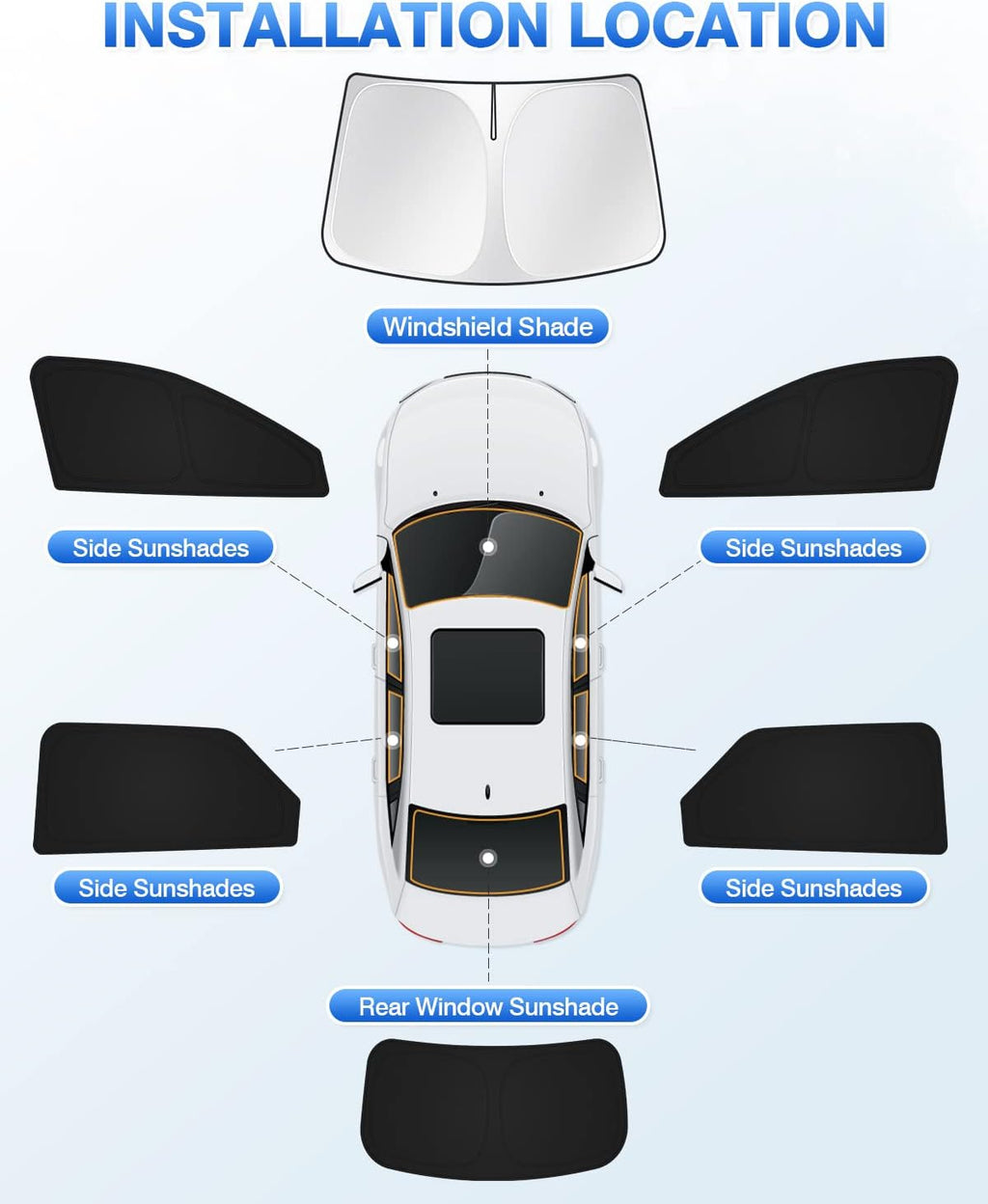 Windshield Sun Shade for Hyundai Ioniq 5 2022-2025 2026 Ioniq 5 Accessories Sunshade Side Rear Window Shade Cover Sun Visor Shield Privacy Protection Keep Vehicle Cool Black 6PCS