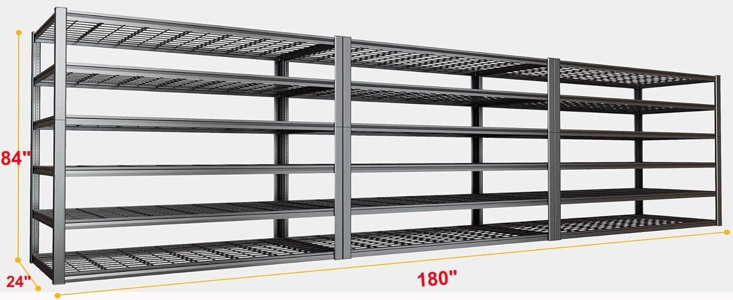 50" W Garage Shelving Heavy Duty, 6 Tier Garage Shelves, 50" W x 84" H x 24" D Adjustable Storage Shelving Unit, Commercial Metal Shelves for Warehouse, Basement, Shop,3 Pack