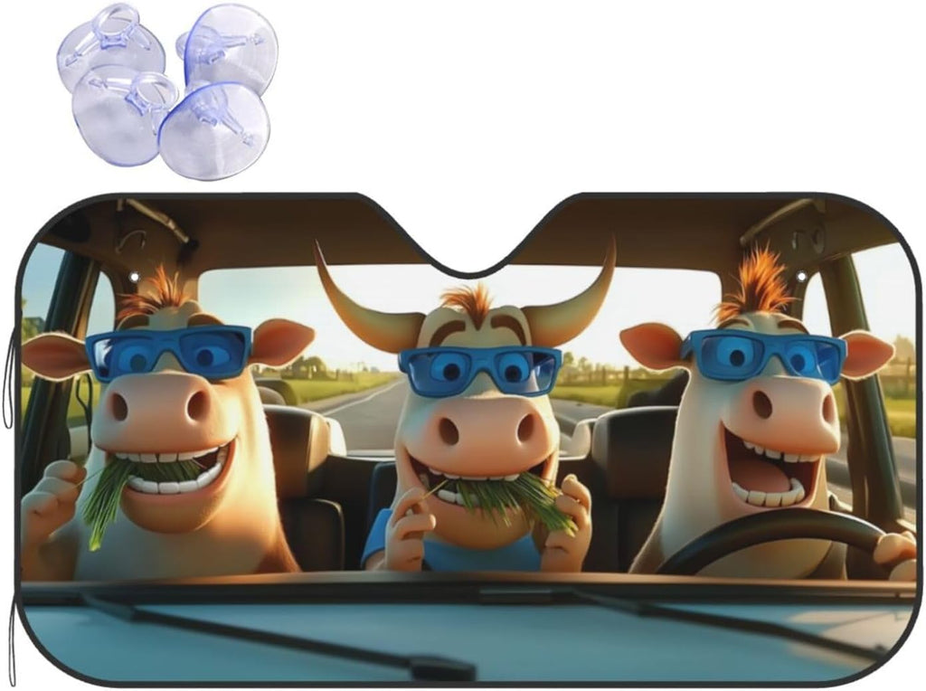 Funny Cow Car Sun Shade Windshield Sunshade Foldable Front Window Shield Cover for Truck SUV
