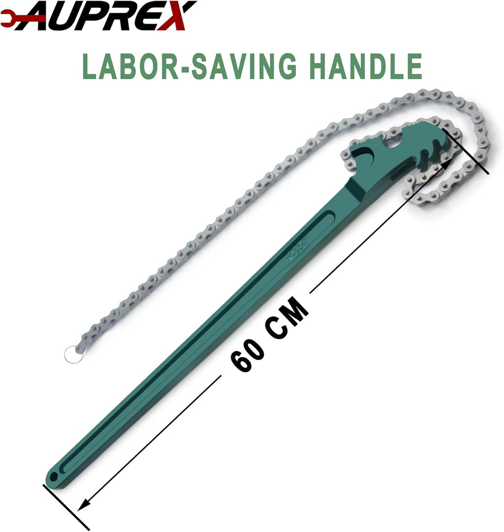 24 Inch Heavy Duty Chain Oil Filter Wrench, Adjustable Long Handle Tool Fits Max 12.6 Inch Diameter