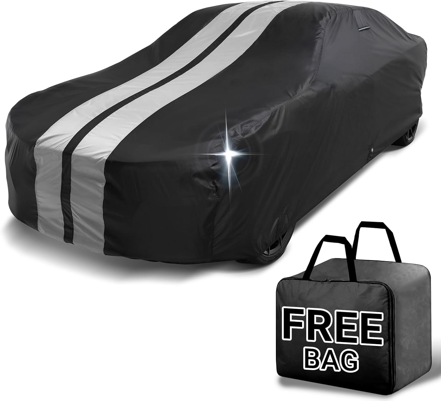 iCarCover Custom Car Cover for Chevy Bel Air Wagon (1971-1975) Waterproof All Weather Rain Snow UV Sun Protector Full Exterior Indoor Outdoor Car Cover (Stripe - Black/Gray)