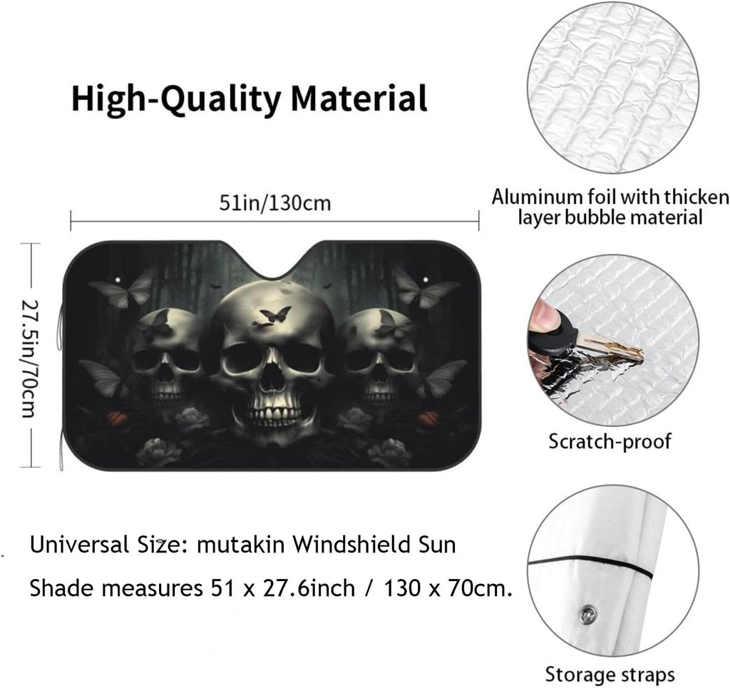 Skull Car Sun Shade Windshield Sunshade Foldable Front Window Shield Cover for Truck SUV
