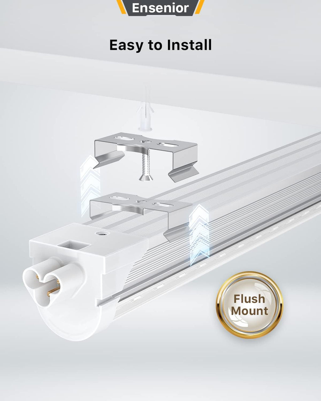 Ensenior 10 Pack 4 FT Led Shop Lights, 6000K Clear White, 5000LM Super Bright, 36W Equivalency 468W, Commercial Bay Lighting, U-Shaped Linkable Shop Lights Plug in for Garage, Workshop, FCC Certified