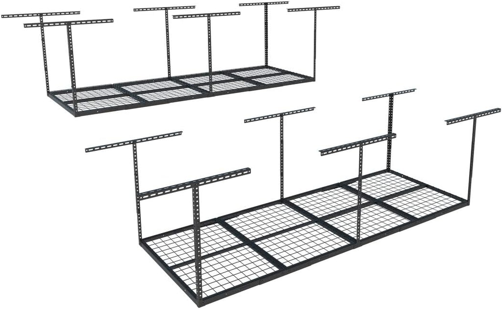 FLEXIMOUNTS 3x8 Overhead Garage Storage Rack,Adjustable Storage Organization System,Heavy Duty Metal Garage Ceiling Storage Racks,2 pack,Black