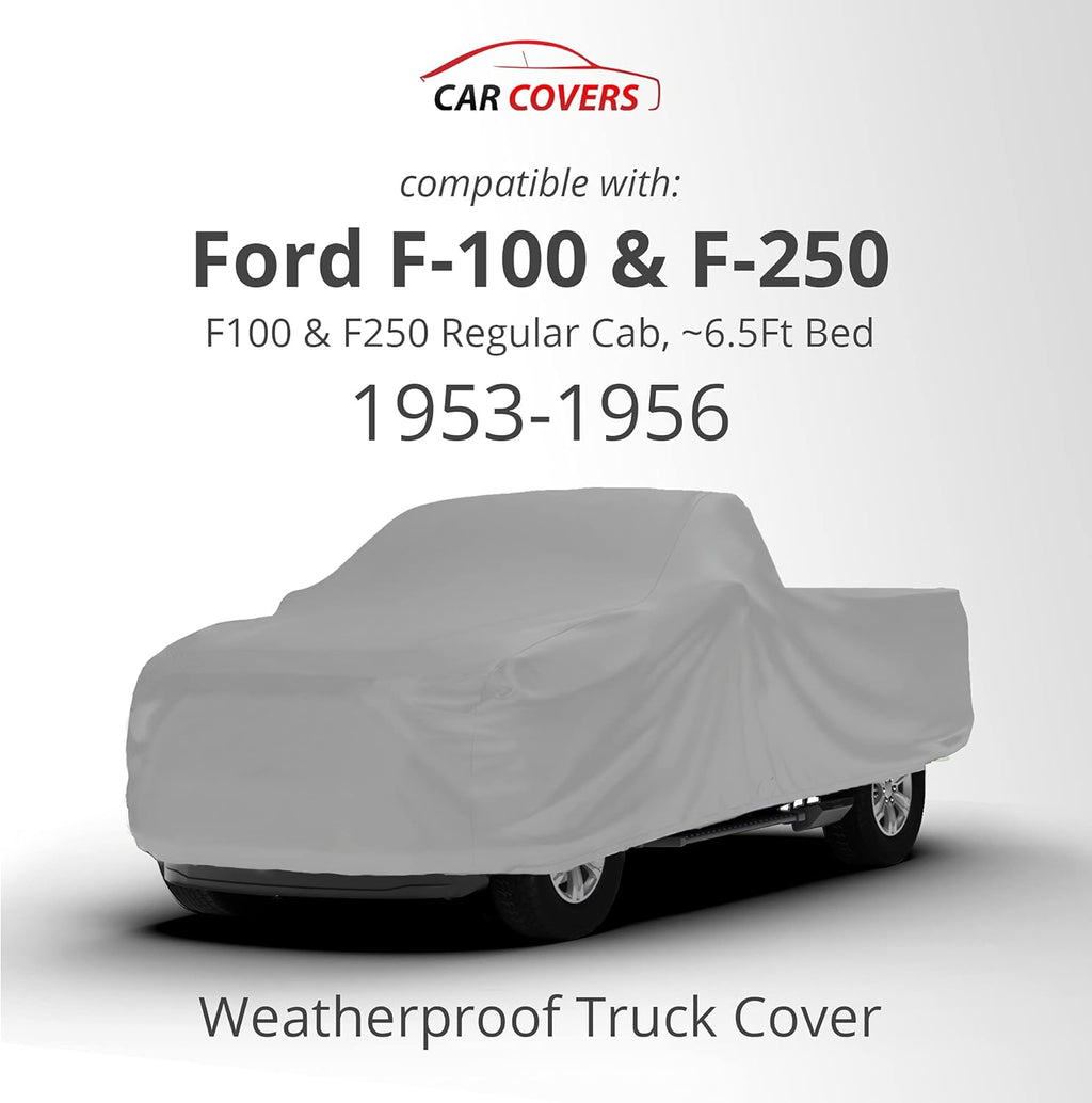 Car Covers Weatherproof Max Truck Cover & Warranty Compatible with Ford 1953-1956 F-100 Regular Cab, 6.5'– Outdoor Cover, Prevents Theft with Cable Lock