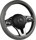 Cowhide Steering Wheel Cover Heat Resistant Anti-Slip Car Wheel Wrap Compatible with Most Makes and Models of Cars and Trucks with 14.5 to 15 Inch Steering Wheel(Gray)