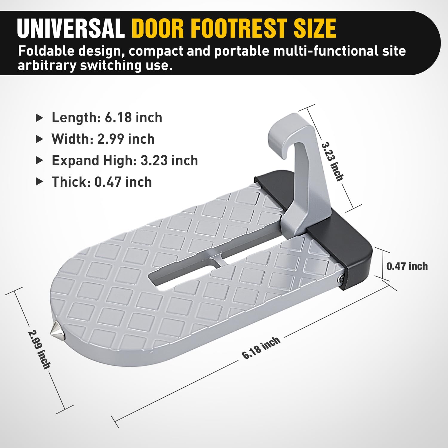Nilight Car Door Step for Roof Access Universal Car Step Hook for Roof SUV Trucks Folding Aluminum Alloy Vehicle Door Latch Step Pedal with Glass Breaker Safety Hammer, Max Load 400lbs, 2 Pack Gray