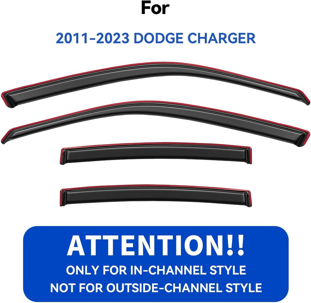 in-Channel Window Visors Rain Guards for 2011-2023 Dodge Charger, Window Vent Wind Deflectors Visors Shades for 11-23 Charger (NOT Outside-Adhensive Style