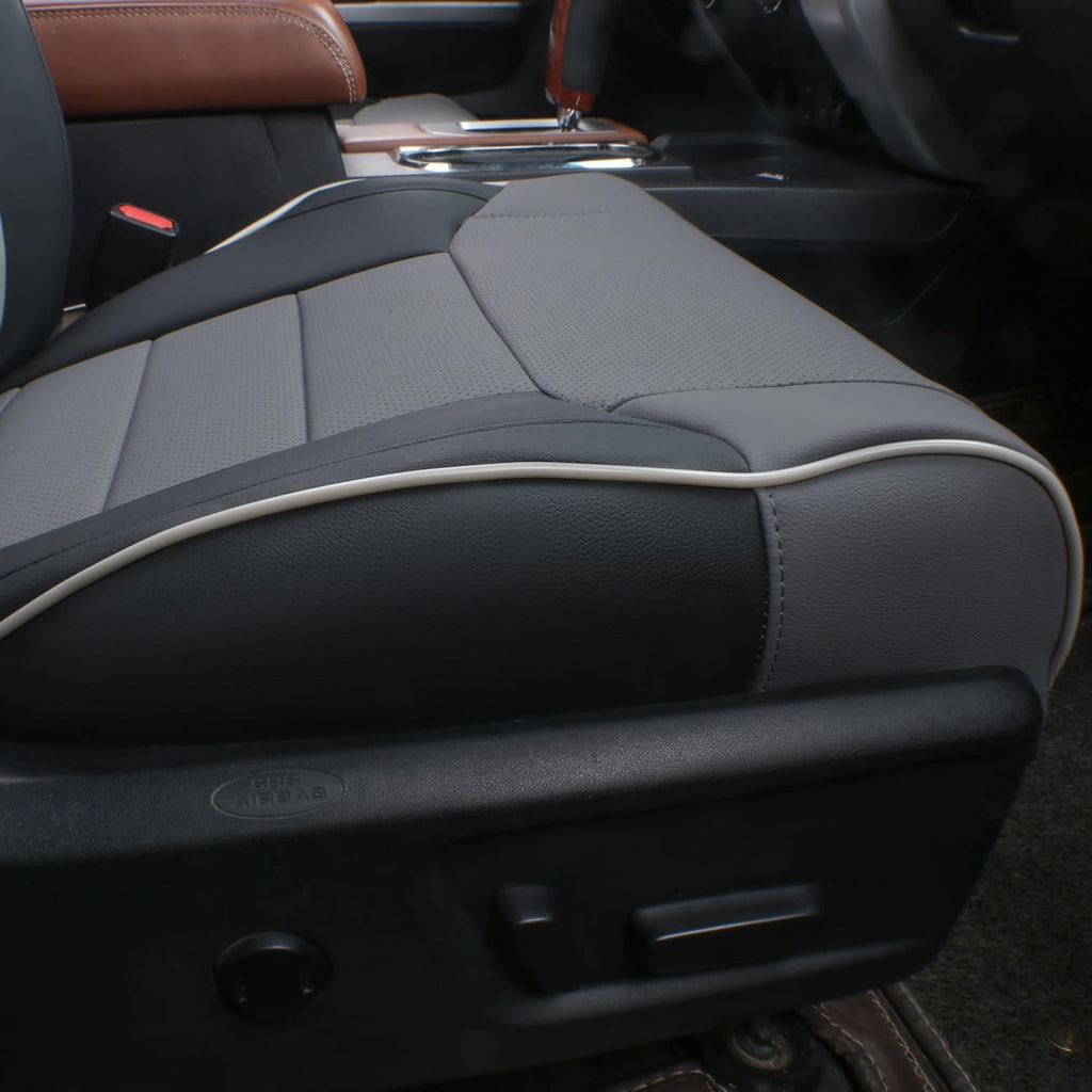 EKR Custom Fit Tacoma Rear Car Seat Covers for Select Toyota Tacoma (Petrol) 2024 2025 Double cab SR,SR5,TRD Sport,TRD Off-Road,Limited - Second Row Only,Leather (Black/Gray)