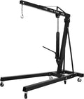Folding Engine Crane 2 Ton Folding Engine Hoist 4400lbs Crane Hoist Lift with 6 Iron Caster Wheels for Garage, Workshop (Black)
