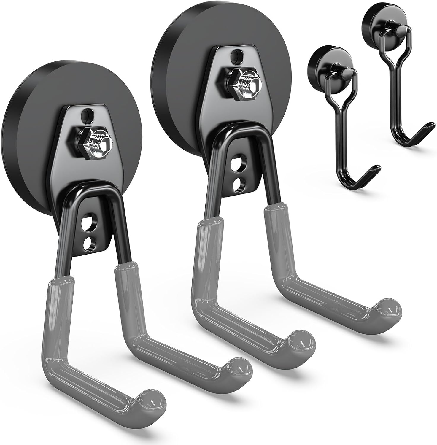 3-H Heavy Duty Magnet Garage Hooks 2 Pack, Large Strong Magnetic Hooks for Hanging Cordless Power Drill, Utility Magnetic Tool Holder for Metal Cabinet, Steel Pegboard, Toolbox, Garage(Grey)