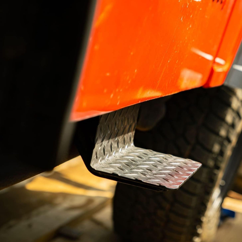 CJ5 Side Steps Compatible with Jeep © CJ Vehicles (Pair) - Solid Steel Construction - Metal Diamond Treadplate Traction Design - Universal Fitment on Classic CJ-5 (CJ7) (Solid-Black)