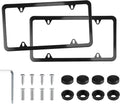 LivTee 4 Holes Stainless Steel License Plate Frames, 2 PCS Car Licence Plate Covers, Automotive Exterior Accessories Slim Design with Bolts Washer Caps for US Vehicles, Black