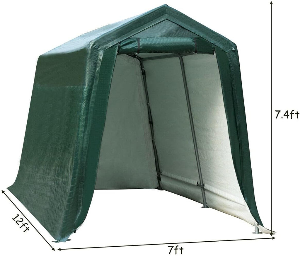 ERGOMASTER 7 Ft x 12 Ft Outdoor Carport Patio Storage Shelter Metal Frame and Waterproof Ripstop Cover for Motorcycle and ATV Car