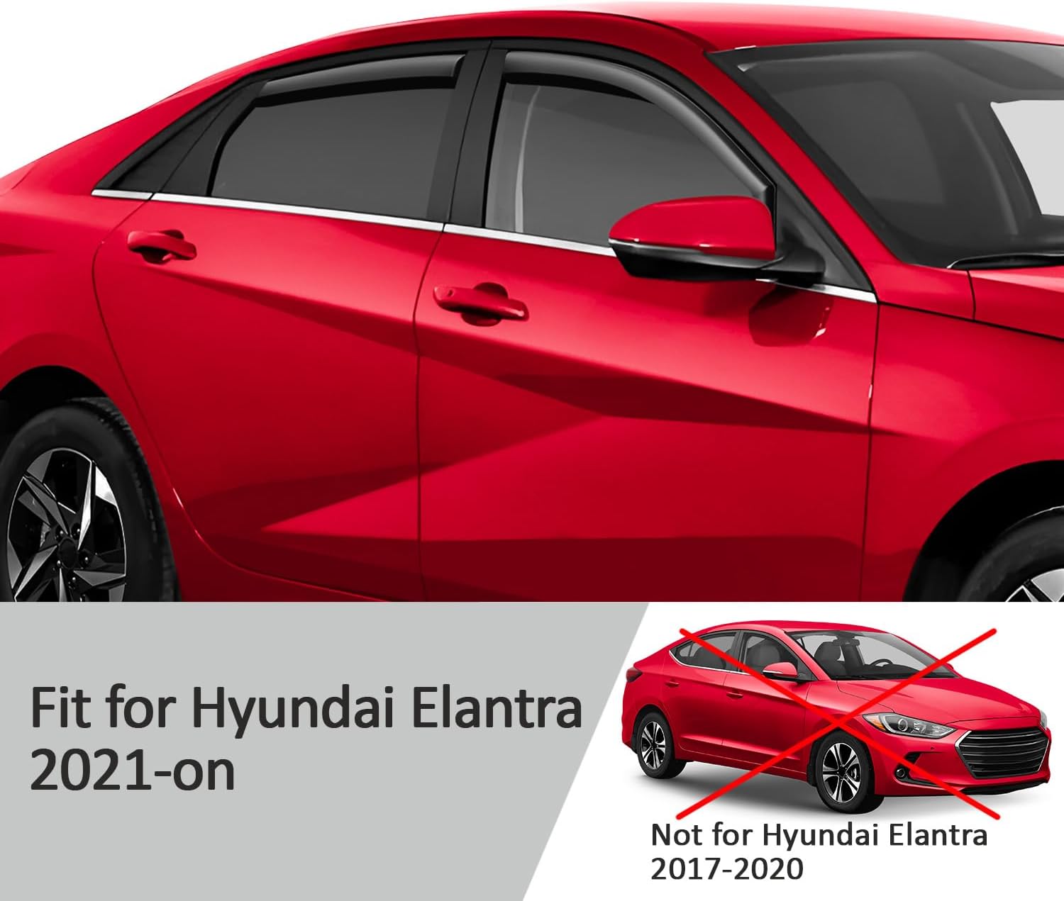 Voron Glass in-Channel Extra Durable Rain Guards for Hyundai Elantra 2021-2025, Window Deflectors, Vent Window Visors, 4 Pieces - 220225