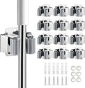 12PCS Broom and Mop Holder, Heavy Duty Garden Tool Organizer Rack Rake and Shovel Handle, Stainless Steel Mop Hanger. Wall Mounted Utility Rack with Screws, Silver
