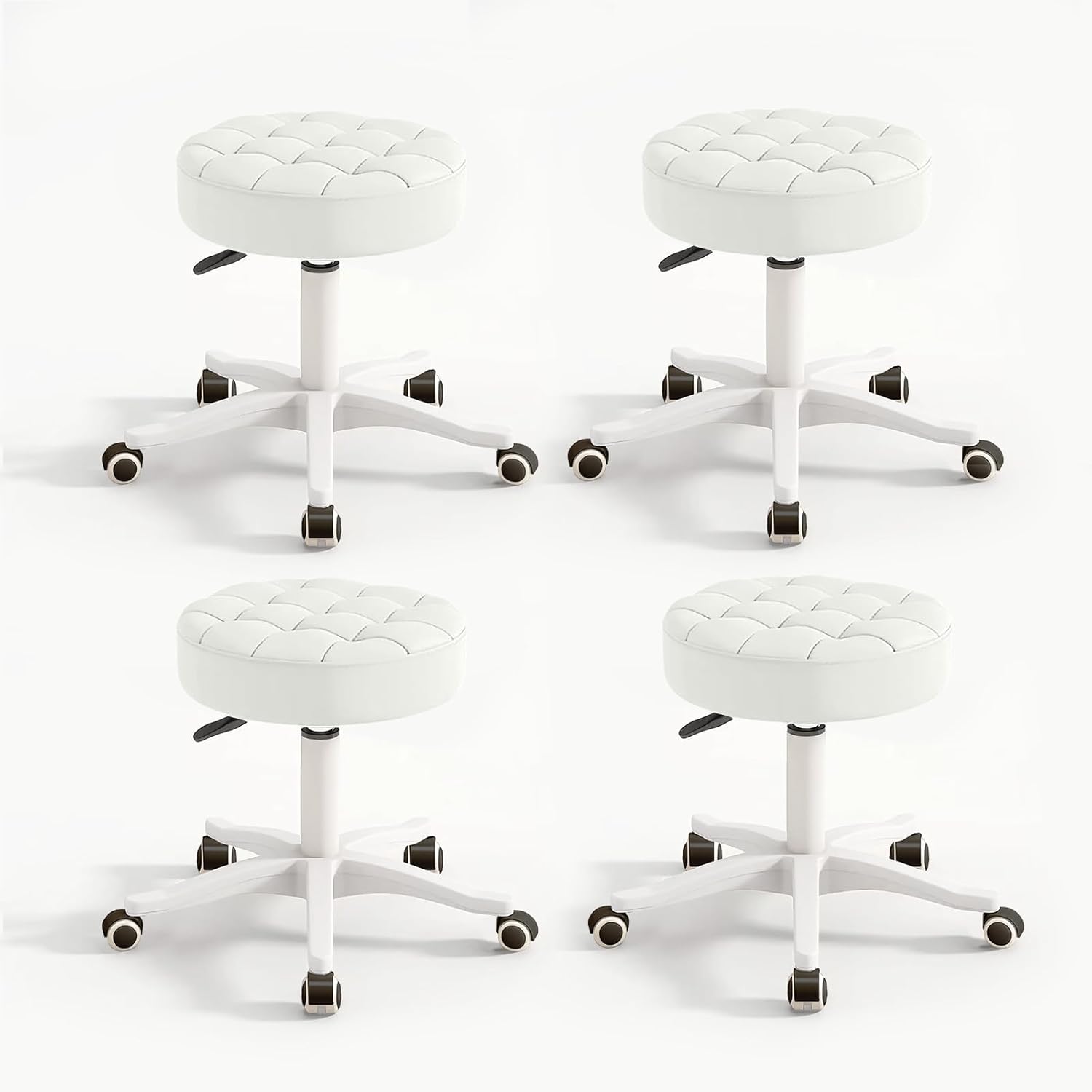 Small Chair Round Rolling Stool with Wheels PU Leather Height Adjustable Swivel Drafting Work SPA Salon Stools Home Office Chair,4 Pack