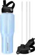 SENDESTAR 40oz Stainless Steel Water Bottle(Cold for 48 Hrs, Hot for 24 Hrs),Double Wall Vacuum Insulated Bottle with Straw Lid, Spout Lid and Flex Cap, Fit in Any Car Cup Holder TXIN-40-Laser Blue