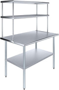 Amgood Stainless Steel Work Table Double Tier Overshelf | 30" x 48" Work Table + 18" Overshelf