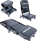 Mechanic Creeper 40inches 3-in-1 Z Seat 480lbs Capacity, Foldable Garage Chair Adjustable Rolling Black with 6pcs Wheels Roller, Lay Down Sit Lean Back, Under Car Shop Auto Repair, Man Gift