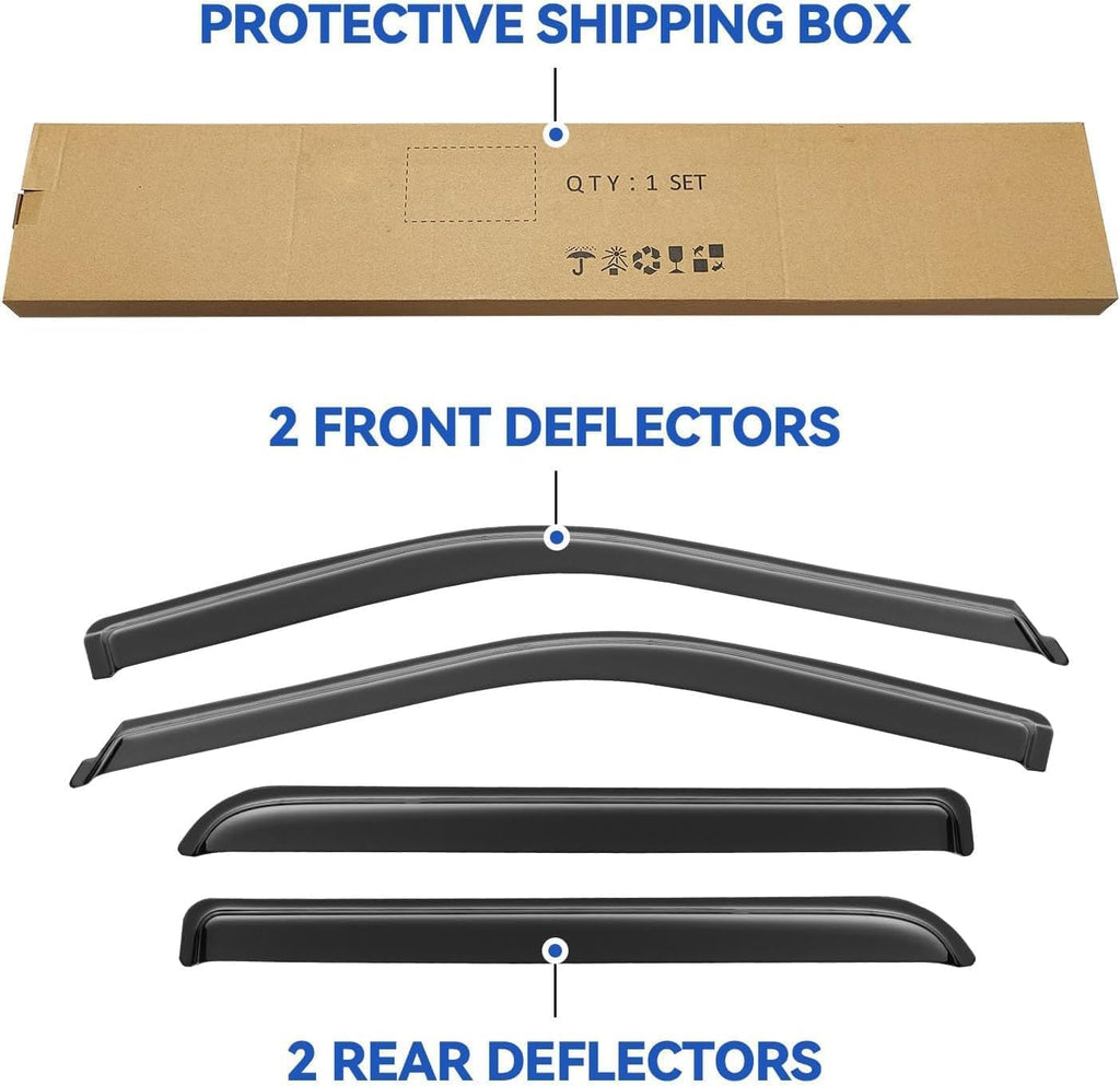 Window Visors Rain Guards for 2015-2025 Ford F150 SuperCrew, Out-Channel Sun Rain Shades Window Vent Deflectors for 2017-2025 F-150 Raptor F250 F350 F450 F550 Super Duty Crew Cab, for Full-Size Cabs