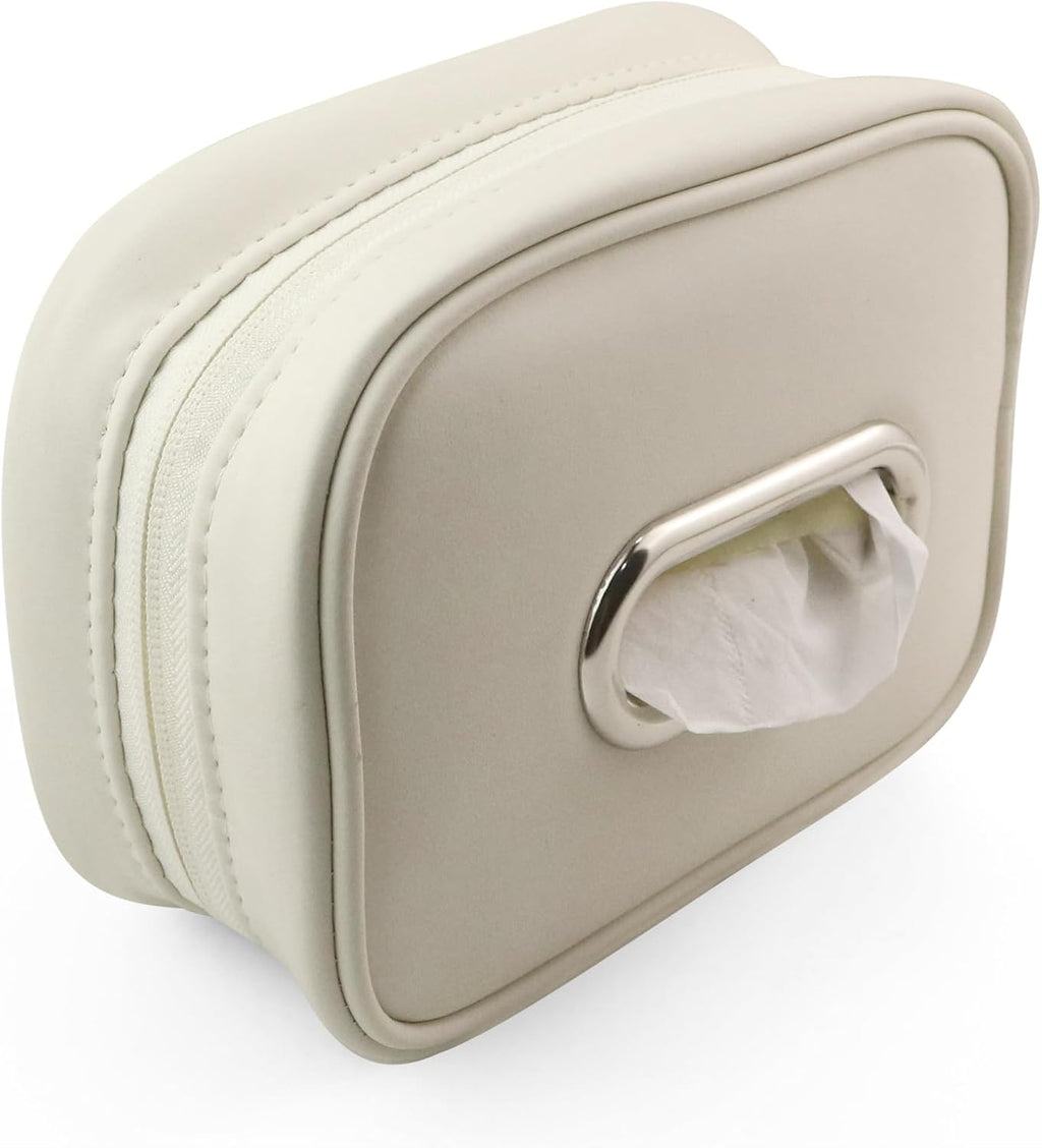 Car Tissue Holder, Tissue Box Cover Keep Car Tidy, Premium PU Leather Backseat Napkin Rectangle Organizer, Extra Large Tissue Box Storage in Car Fits for 6.6 * 4.7 * 2.3 Regular Size Tissues, White