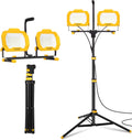 LUTEC 25000 Lumen LED Work Lights with Stand, Dual Head Dimmable Work Light with 6 Brightness Levels, IP65 Waterproof Rotating WorkLights with Telescoping Tripod and 8.2 Ft 3-Prong Power Cord