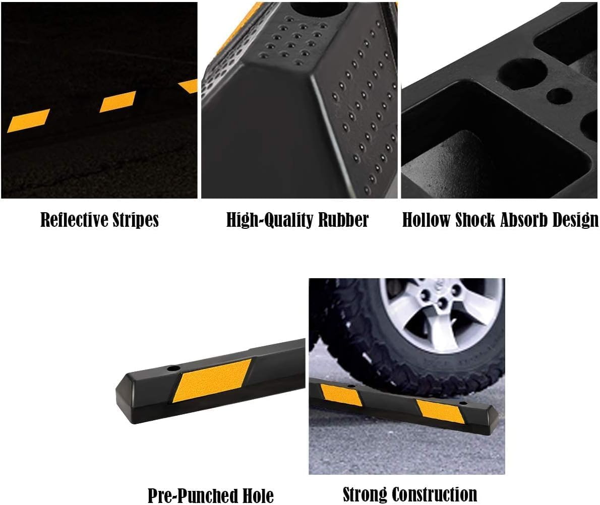 ERGOMASTER Parking Stopper for Garage,72” Rubber Parking Block with 8 High Reflective Yellow Safety Stripes for Vehicles Truck Driveway, Protect Pumpers from Cars Vans Trucks (1 Pack)