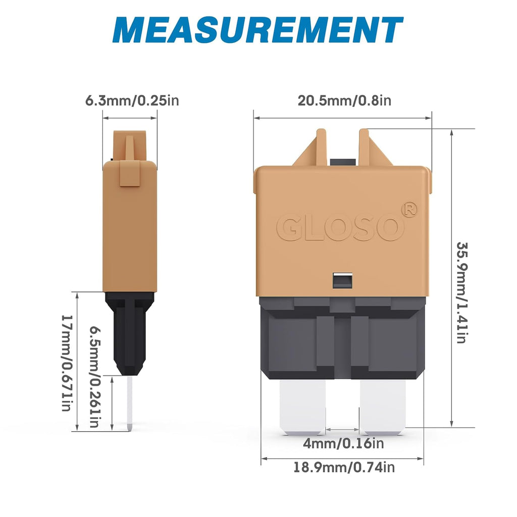 GLOSO Circuit Breaker Fuse E39 (T3) Manual Reset For Car Truck RV Automotive Marine Boat Trolling motor & Custom Wiring Audio battery protection/Low Profile ATC/ATO (20A - 5 Pack)
