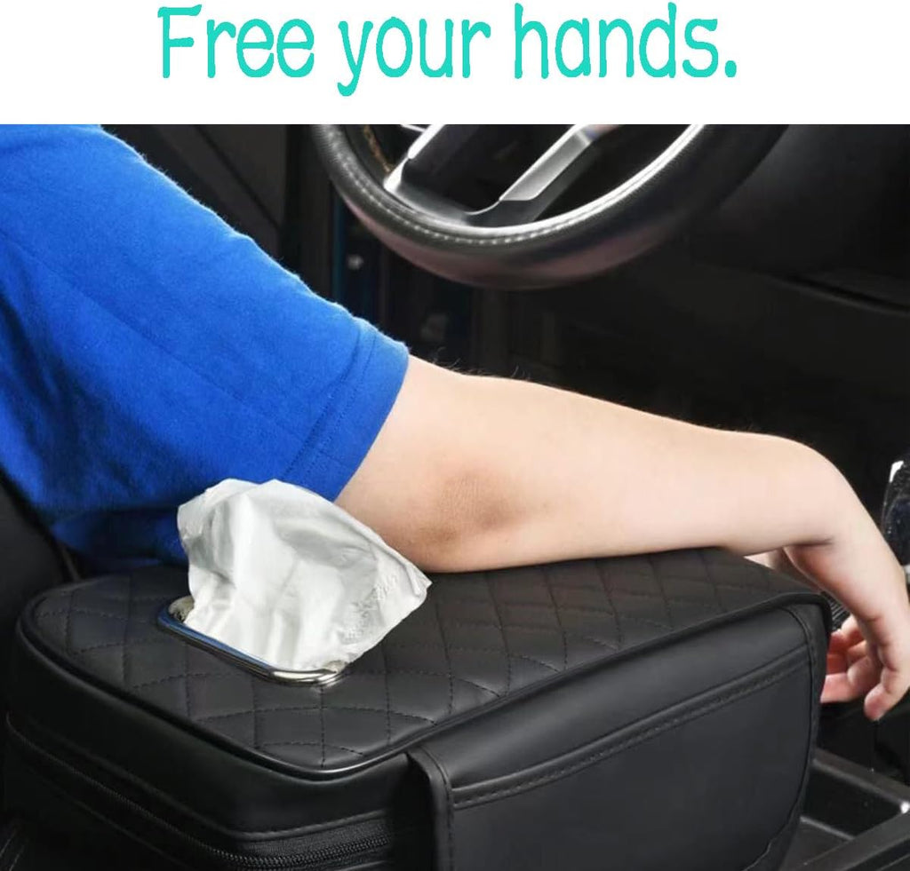 Car Armrest Cover Leather Car Console Covers Box Pad with Pocket and Tissue Box Arm Rest Cover for Car for SUV Truck Sedan Vehicle (Grey)