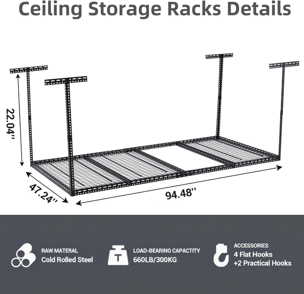 4x6 FT Overhead Garage Storage Rack, Steel Ceiling Storage Rack for Garage, Height Adjustable 22''-40", Heavy Duty 330 lbs Weight Capacity Storage Organizer System, for Basement Warehouse