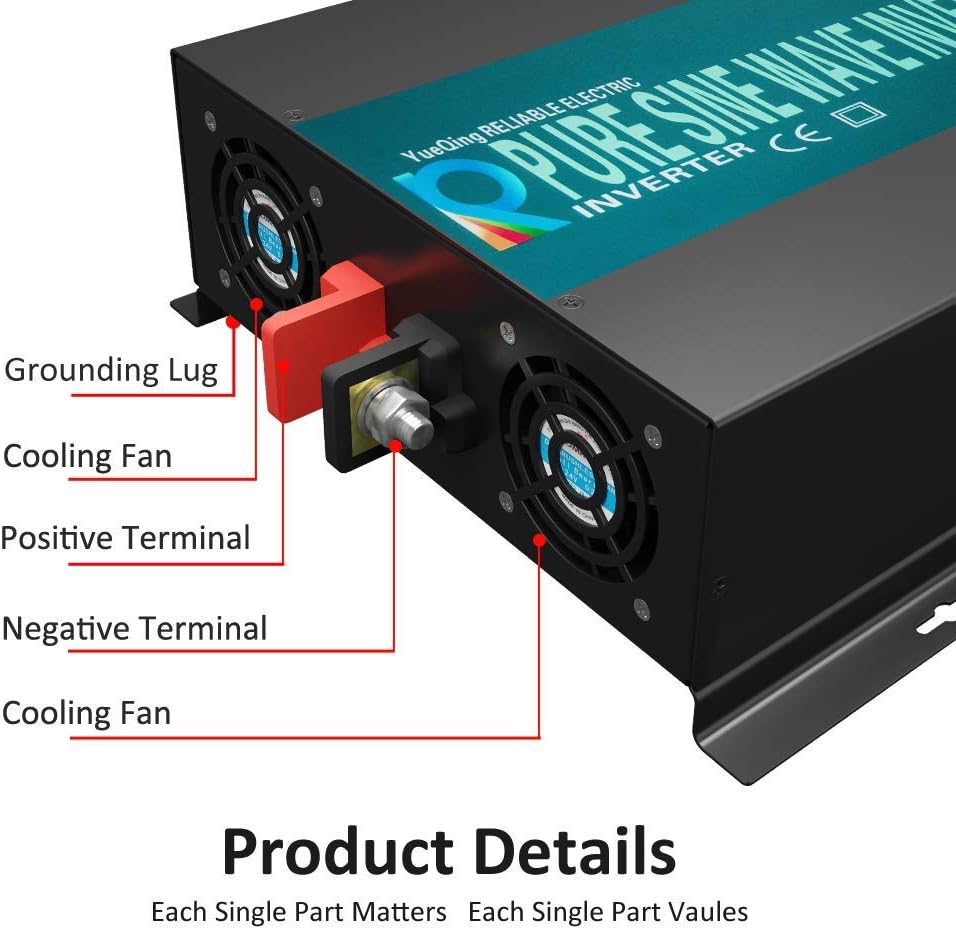 WZRELB 3000W 12V Pure Sine Wave Solar Power Inverter DC AC Converter (RBP300012W),Black