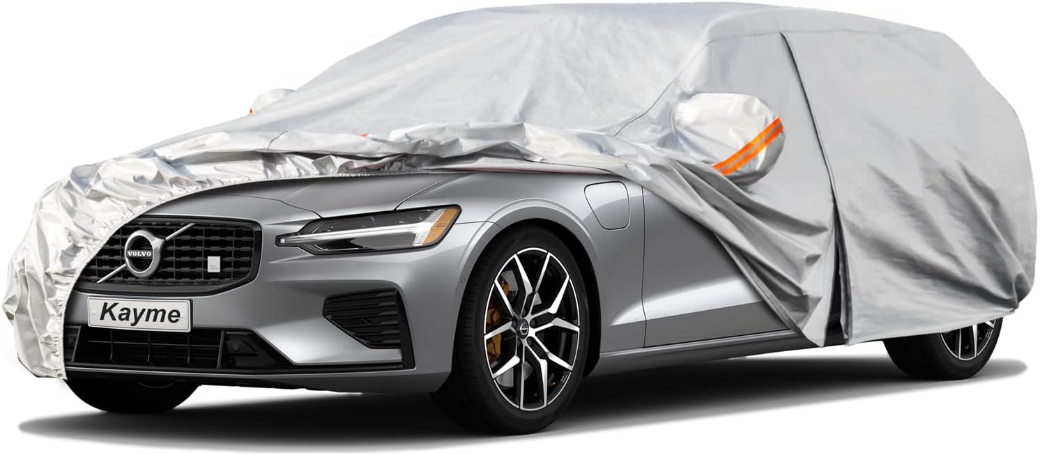 Kayme 6 Layers Station Wagon Car Cover Waterproof All Weather, Outdoor Full Cover with Zipper Door, Universal Fit for Volvo V60, BMW 3 Series Touring, Audi A4 Avant Allroad (178-190 inch).