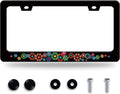 Colorful Hippie Flowers License Plate Frame Beautiful Floral License Plate Frames Stainless Steel Accessories Cars Decor with 2 Holes and Screws Fits Standard US CA Vehicles Size 12.2 x 6 Inches