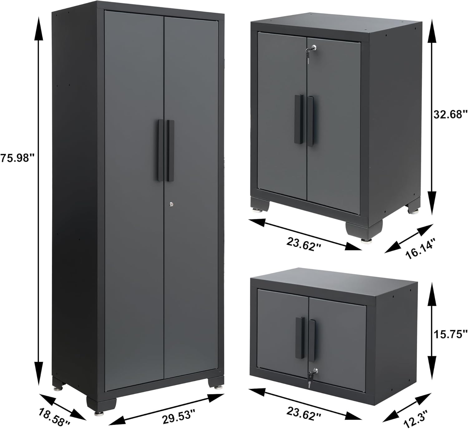Torin 12 Piece Garage Storage Cabinet Set: Workshop Tool Organizer Chest with Lockers, Shelves and Wood Workbench, Black/Grey