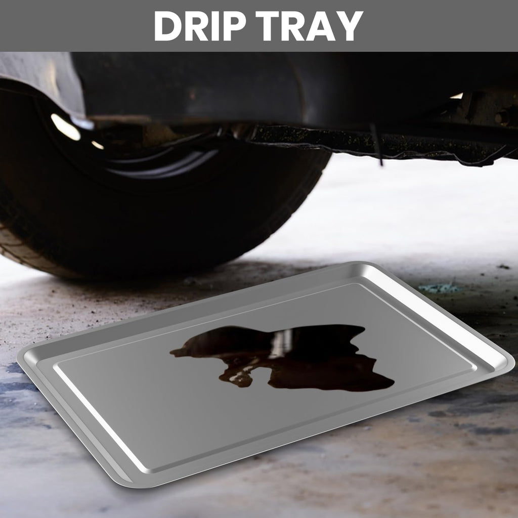 2 Pcs Under Car Oil Pans for Changing Oil, Motorcycle Automotive Oil Change Pan Silver Rust Resistant Drip Tray, Oil Catch Pan Replacement Tray for Garage Machinery Supplies (23.5 x 15.6 Inch)