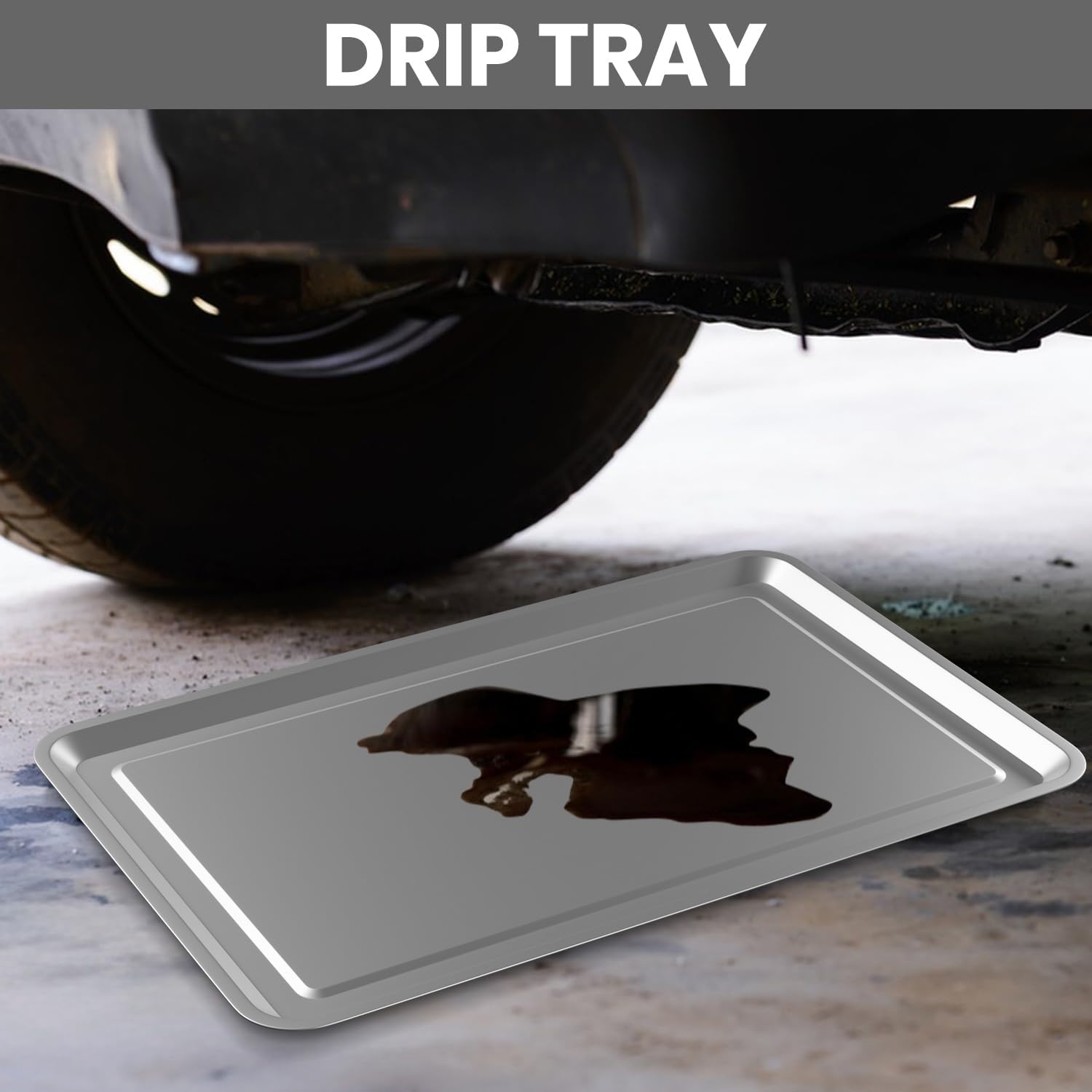 2 Pcs Under Car Oil Pans for Changing Oil, Motorcycle Automotive Oil Change Pan Silver Rust Resistant Drip Tray, Oil Catch Pan Replacement Tray for Garage Machinery Supplies (23.5 x 15.6 Inch)