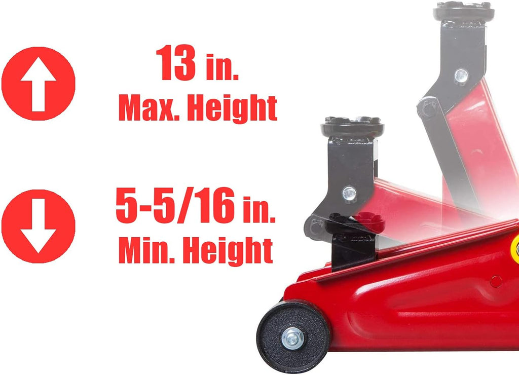 BIG RED T820014S Torin Hydraulic Trolley Service/Floor Jack with Blow Mold Carrying Storage Case, 1.5 Ton (3,000 lb) Capacity, Red