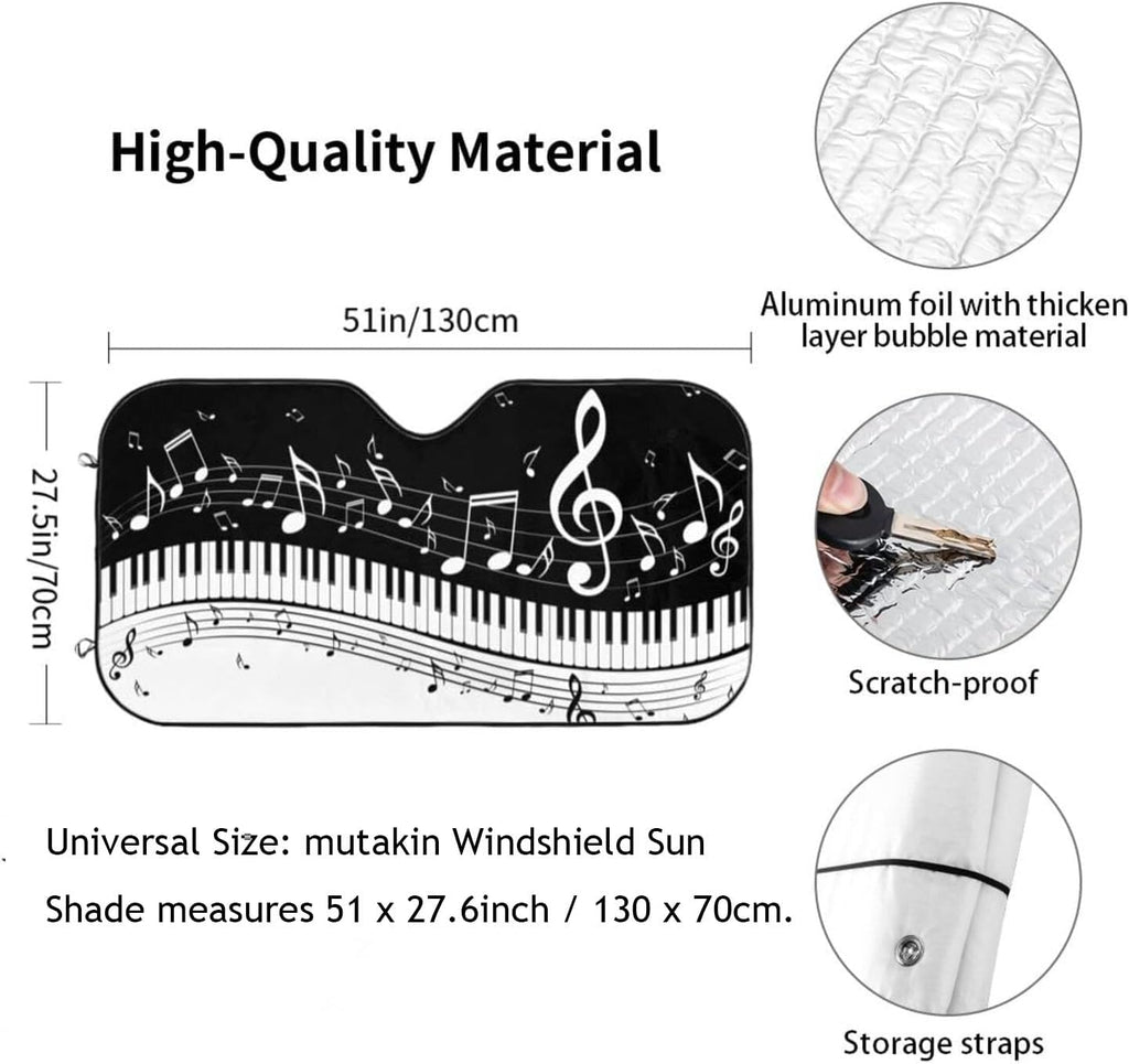Black White Music Car Windshield Sunshade Front Window Sun Visor Protector Foldable Shield Cover for Truck SUV