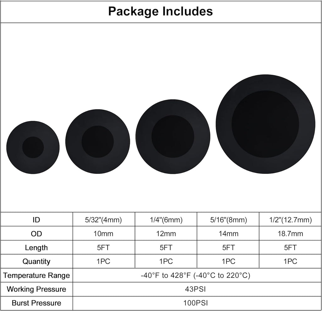 EVIL ENERGY 5/32 1/4 5/16 1/2 Silicone Vacuum Tubing Hose Line Kit 5FT 130PSI Max Pressure (4mm 6mm 8mm 12.7mm)