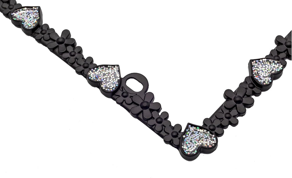 Creathome 3D Shining Daisy Heart License Plate Frame from Pure Zinc Alloy Metal Perfect Plate Holder, Matt Black with Silver Glitter Luminously Heart