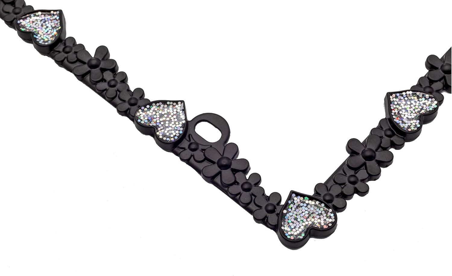 Creathome 3D Shining Daisy Heart License Plate Frame from Pure Zinc Alloy Metal Perfect Plate Holder, Matt Black with Silver Glitter Luminously Heart